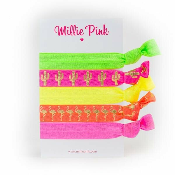 Millie Pink Elastische Haargummis Handgelenkbänder Flamingo
